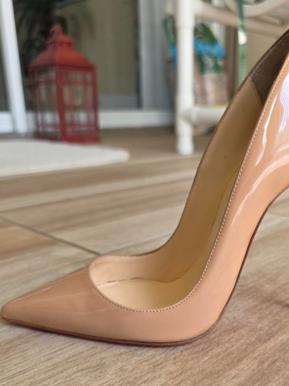 Christian Louboutin So-Kate 120 Nude Patent Leather Pumps Eur. 35